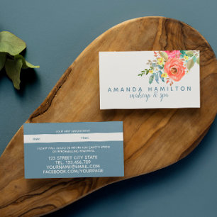 ピンクモダンの花開花水彩アポイントメント 予約カード