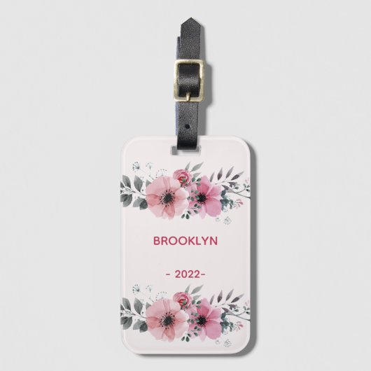 ピンクモダンの花 ラゲッジタグ (正面縦)