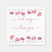 ピンクモダンの花、私はあなたを愛している スタンダードカクテルナプキン (正面)
