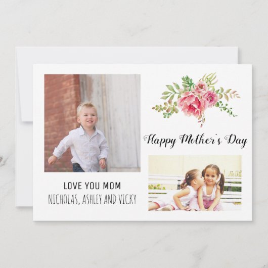 ピンクモダンの花mother's Dayフローラ写真 カード (正面)