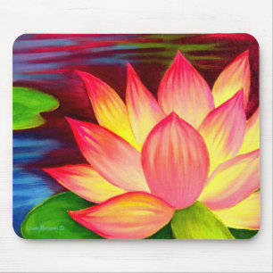 ピンクモダンの蓮の花絵画のフローラ マウスパッド