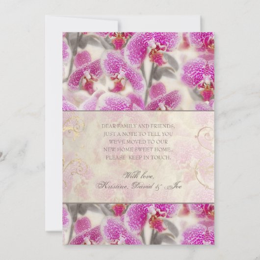 ピンクモダンの蘭フローラ移動 案内状 (裏面)