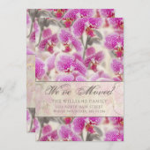 ピンクモダンの蘭フローラ移動 案内状 (正面/裏面)