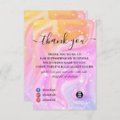 ピンクモダンの虹のユニコーンサンキューカード サンキューカード (正面/裏面)