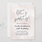 ピンクモダンの誕生日パーティーへの招待 招待状 (正面)