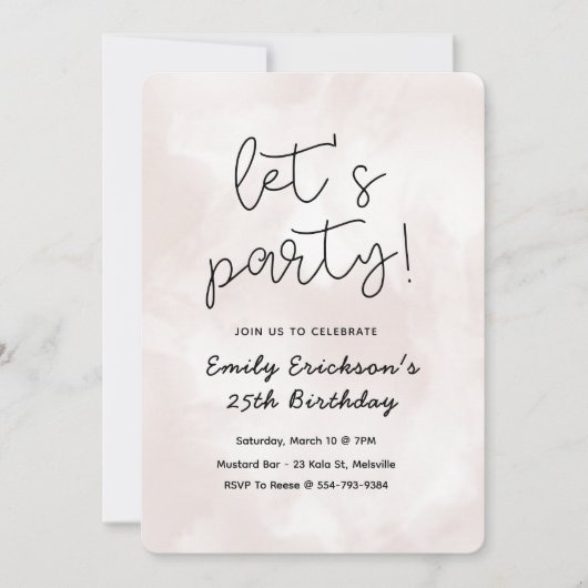 ピンクモダンの誕生日パーティーへの招待 招待状 (正面)