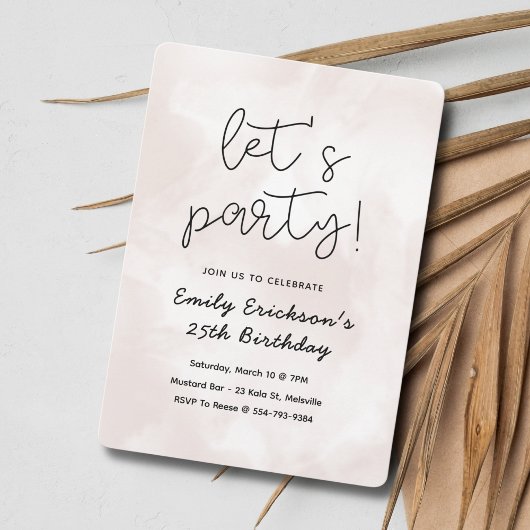 ピンクモダンの誕生日パーティーへの招待 招待状