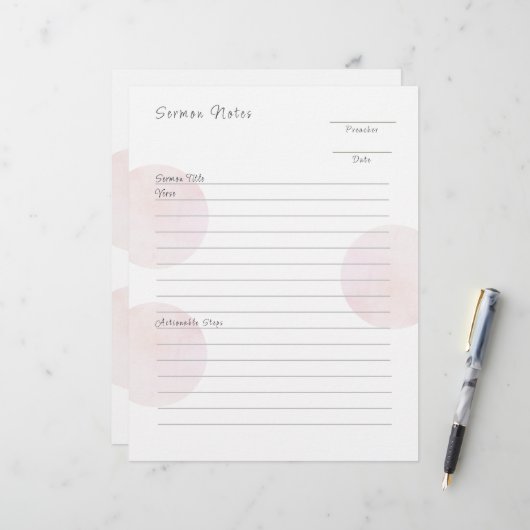 ピンクモダンの説教ノート レターヘッド (正面/裏面インサイチュ)