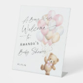 ピンクモダンの赤ちゃんガールシャワー心待ち歓迎 台座サイン (正面)