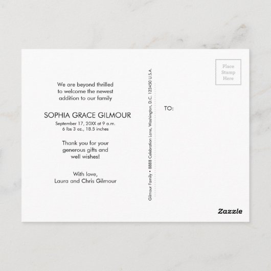 ピンクモダンの赤ちゃん女の子の写真コラージュ赤ちゃんシャワー ポストカード (裏面)