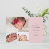 ピンクモダンの赤ちゃん数々のの女の子 – 写真誕生 案内状 (スタンド正面)