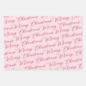 ピンクモダンの赤のスクリプストライプト ラッピングペーパーシート (正面)