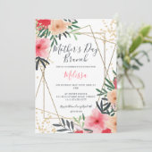 ピンクモダンの赤フローラ金ゴールドの母親の日のブランチ 招待状 (スタンド正面)