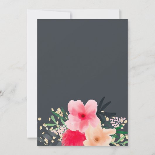 ピンクモダンの赤フローラ金ゴールドの母親の日のブランチ 招待状 (裏面)