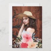 ピンクモダンの赤フローラ金ゴールドキンセアニェラ 招待状 (裏面)