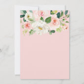 ピンクモダンの赤面水色の花結婚の色 招待状 (裏面)