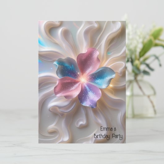 ピンクモダンの金ゴールドの誕生日 招待状 (スタンド正面)