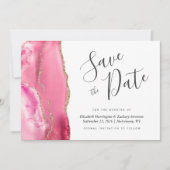 ピンクモダンの金ゴールドをアゲート日付カードを保存 招待状 (正面)