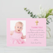 ピンクモダンの金ゴールドクロス女子バプテスマ サンキューカード (スタンド正面)
