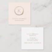 ピンクモダンの金ゴールドフェイクグリッターモノグラムサークルロゴ スクエア名刺 (正面/裏面)