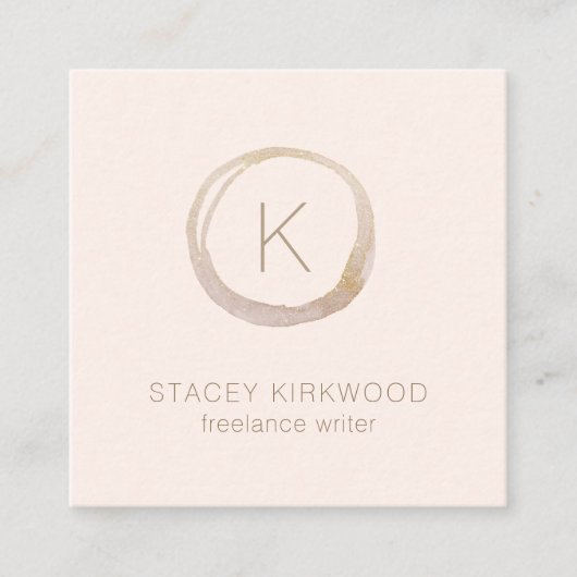 ピンクモダンの金ゴールドフェイクグリッターモノグラムサークルロゴ スクエア名刺 (正面)