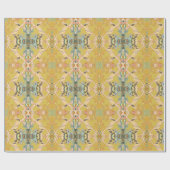 ピンクモダンの金ゴールドブルーにシックなバロック柄 ラッピングペーパー (フラット)