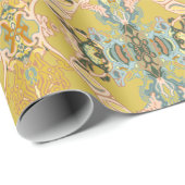 ピンクモダンの金ゴールドブルーにシックなバロック柄 ラッピングペーパー (ロールコーナー)