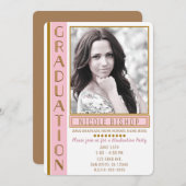 ピンクモダンの金ゴールド卒業パーティーの卒業写真 招待状 (正面/裏面)