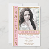ピンクモダンの金ゴールド卒業パーティーの卒業写真 招待状 (正面)