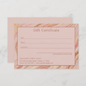 ピンクモダンの金ゴールド抽象芸術エレガントギフト証明書 (正面/裏面)