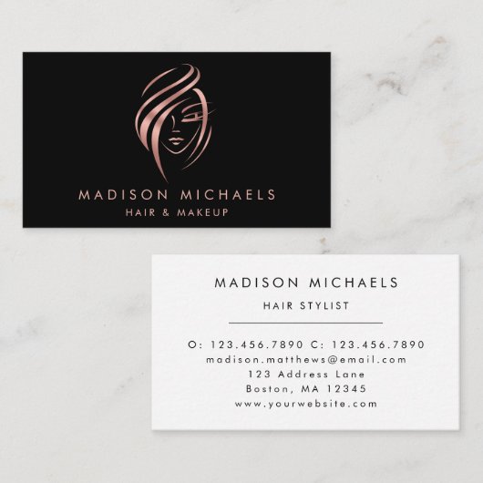 ピンクモダンの金ゴールド抽象芸術ヘアメイクアップブシン 名刺 (正面/裏面)