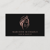 ピンクモダンの金ゴールド抽象芸術ヘアメイクアップブシン 名刺 (正面)