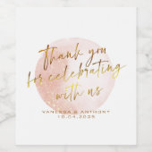 ピンクモダンの金ゴールド水色の形結婚状 ワインラベル (シングルラベル)