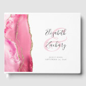 ピンクモダンの金ゴールド瑪瑙ス結婚クリプト ゲストブック (正面)