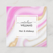 ピンクモダンの金ゴールド白い大理石の髪のメイク スクエア名刺 (正面)