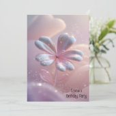 ピンクモダンの金ゴールド花誕生日の招待状 招待状 (スタンド正面)