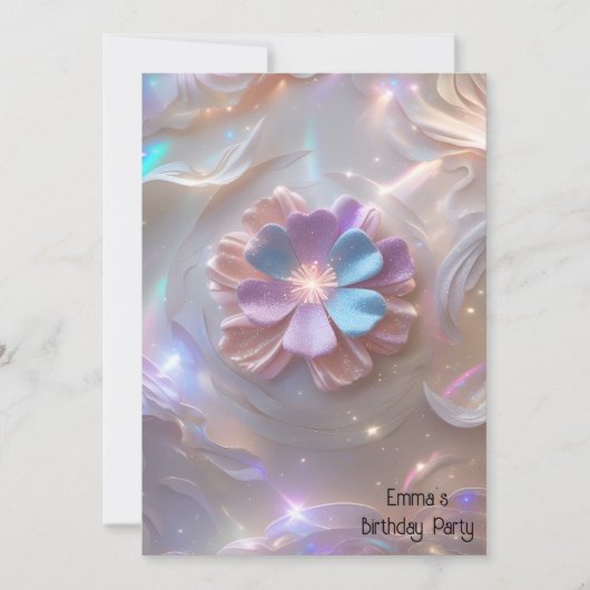 ピンクモダンの金ゴールド花誕生日の招待状 招待状 (正面)