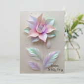 ピンクモダンの金ゴールド花誕生日の招待状 招待状 (スタンド正面)