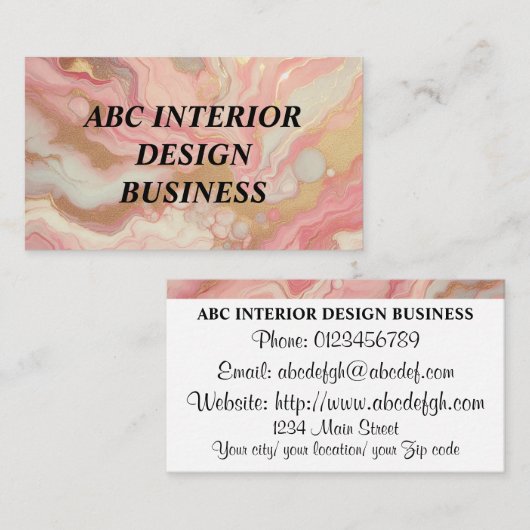 ピンクモダンの銀大理石の質感とタイポグラフィ 名刺 (正面/裏面)
