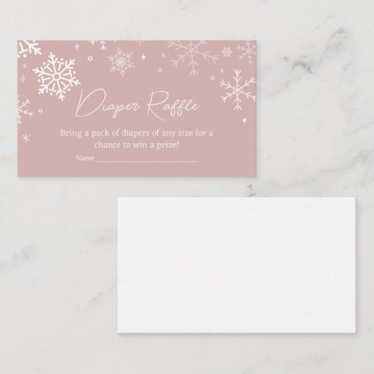 ピンクモダンの雪片ベビースシャワーおむつラッフル エンクロージャーカード (正面/裏面)