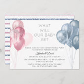 ピンクモダンの青い風船の性別表示パーティー 招待状 (正面/裏面)