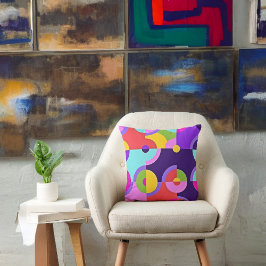 ピンクモダンの青と緑の陽気な円 クッション