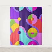 ピンクモダンの青と緑の陽気な円 タペストリー (正面)