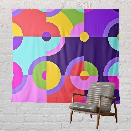 ピンクモダンの青と緑の陽気な円 タペストリー