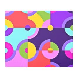 ピンクモダンの青と緑の陽気な円 メタルプリント