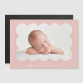 ピンクモダンの鱗片状の写真誕生のお知らせ (正面/裏面)