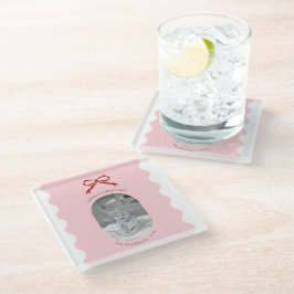 ピンクモダンの鱗片状の赤い弓クリスマスフォト ガラスコースター