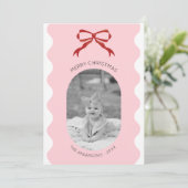 ピンクモダンの鱗片状の赤い弓クリスマスフォト シーズンカード (スタンド正面)