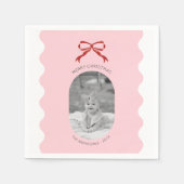 ピンクモダンの鱗片状の赤い弓クリスマスフォト スタンダードカクテルナプキン (正面)