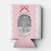 ピンクモダンの鱗片状の赤い弓クリスマスフォト 缶クーラー (裏面)